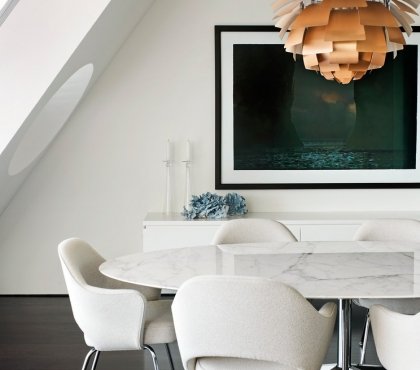 salle manger moderne meubles blancs suspension