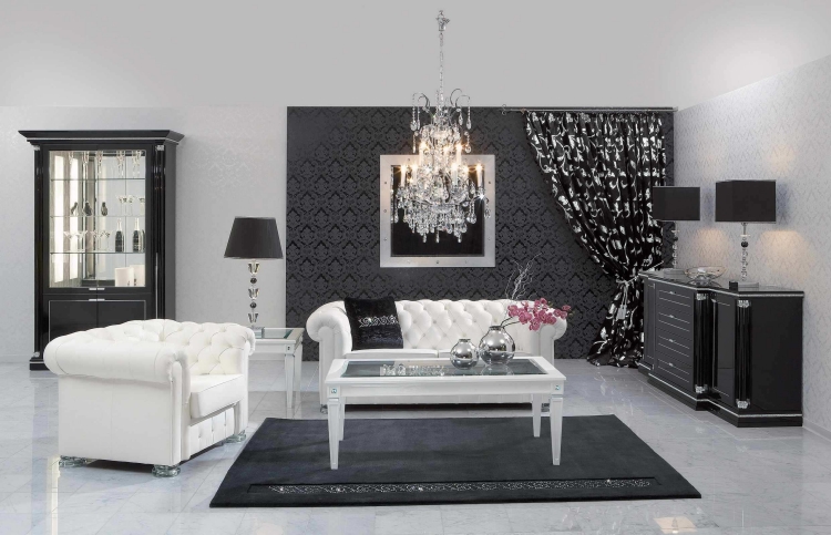 salon-noir-blanc-canapés-blanc-tapis-noir