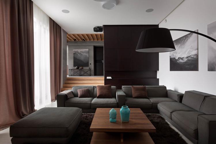 salon-style-miniamliste-plafond-moderne-lampadaire-canapé-gris-anthracite
