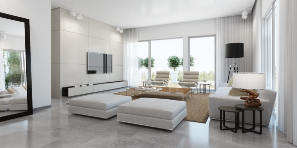 salon-style-minimaliste-mobilier-blanc-tapis-beige salon style minimaliste