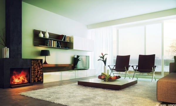 salon-style-minimaliste-murs-vert-pâle-table-basse salon style minimaliste