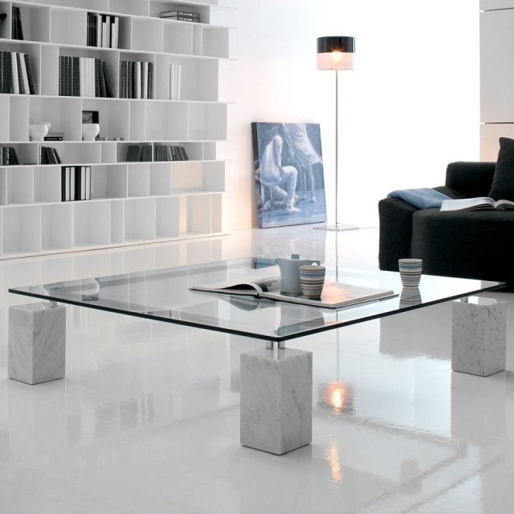 table-basse-verre-plaque-carrée-pieds-marbre table basse en verre