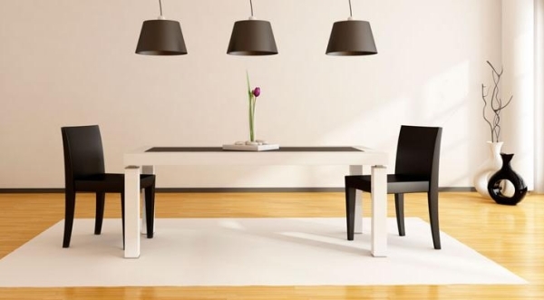 table salle à manger blanche chaises-bois-noir