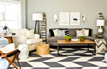 tapis de salon moderne noir et blanc motifs géométriques
