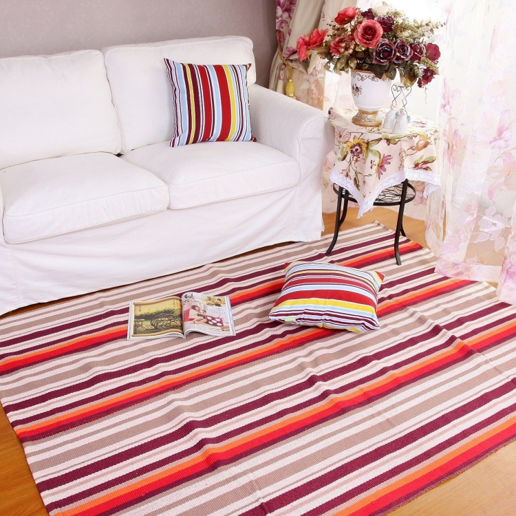 tapis-sol-coton-rayures-rose-blanc-pourpre tapis de sol
