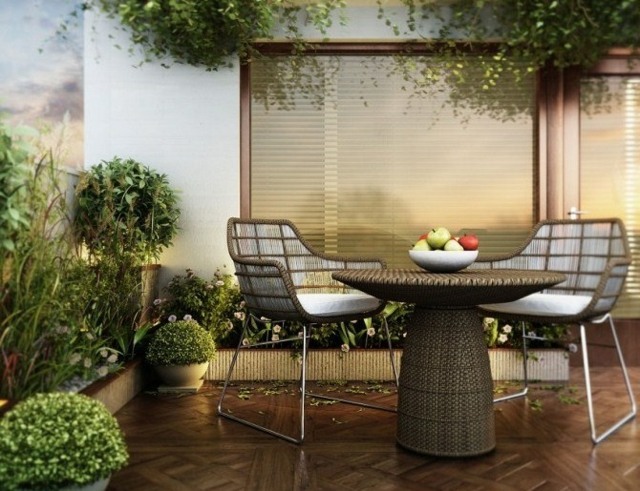 aménagement balcon idee-parapet-table-ronde-chaises