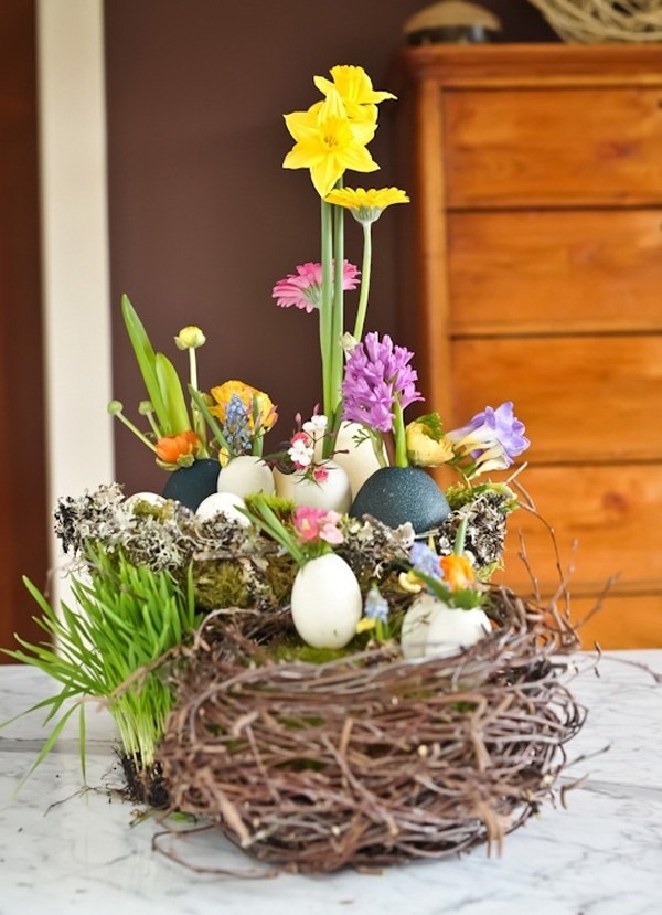 bricolage-Paques-nid-décoratif-oeufs-fleurs bricolage pour Pâques