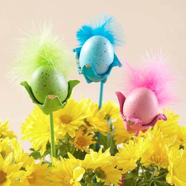 bricolage-Paques-oeufs-fleurs-plumes bricolage pour Pâques
