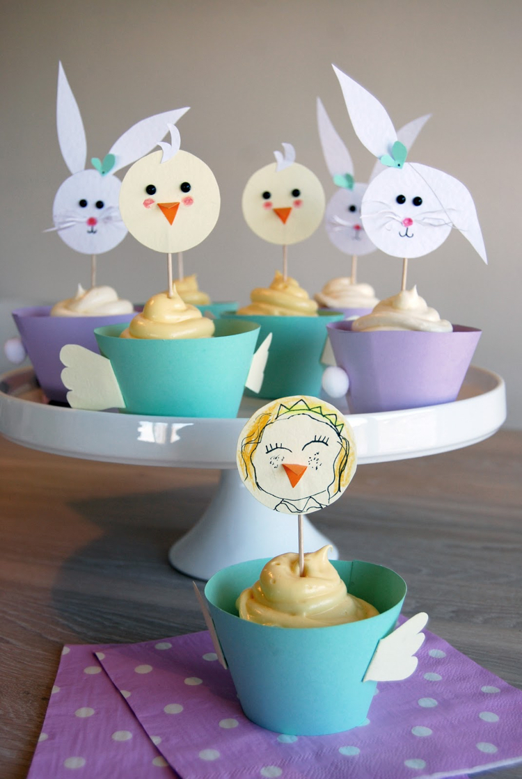 bricolage pour Pâques -cupcakes-déguisés-lapins-poussins-idée-enfants