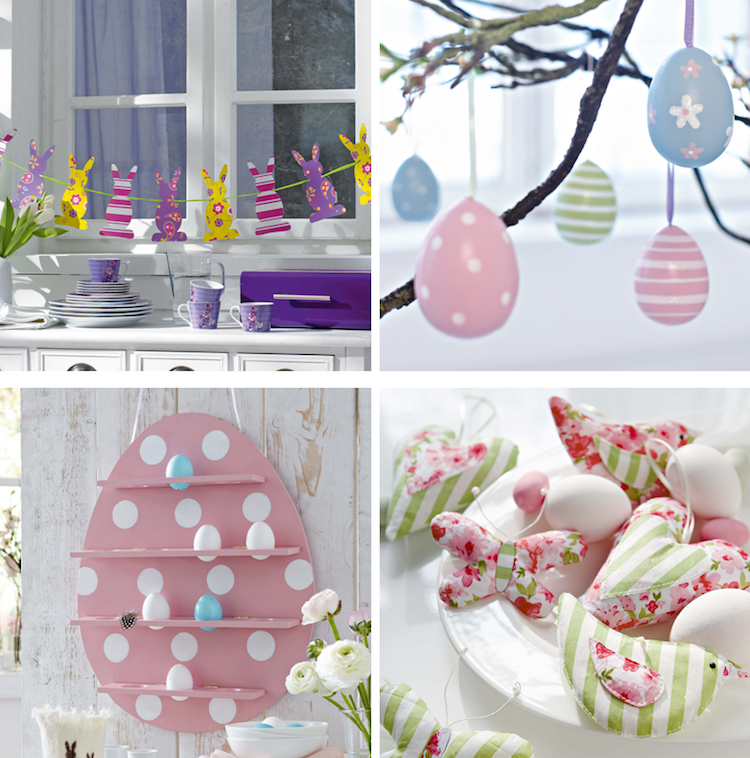 belles idées de décoration de Pâques à faire soi-même en papier ou en tissu bricolage-pour-Pâques-déco-créative-guirlande-lapins-papier-aniaux-patchwork-oeufs-vidés