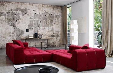 canapé-modulable-rouge-tissu-capitonné-TUFTY-TOO-Patricia-Urquiola-B&B-italia