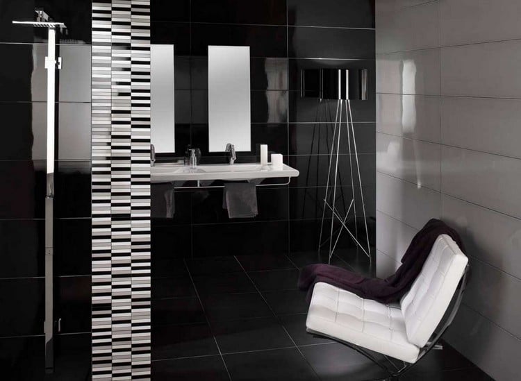 carrelage de salle de bains -noir-taupe-mosaique-noir-blanc