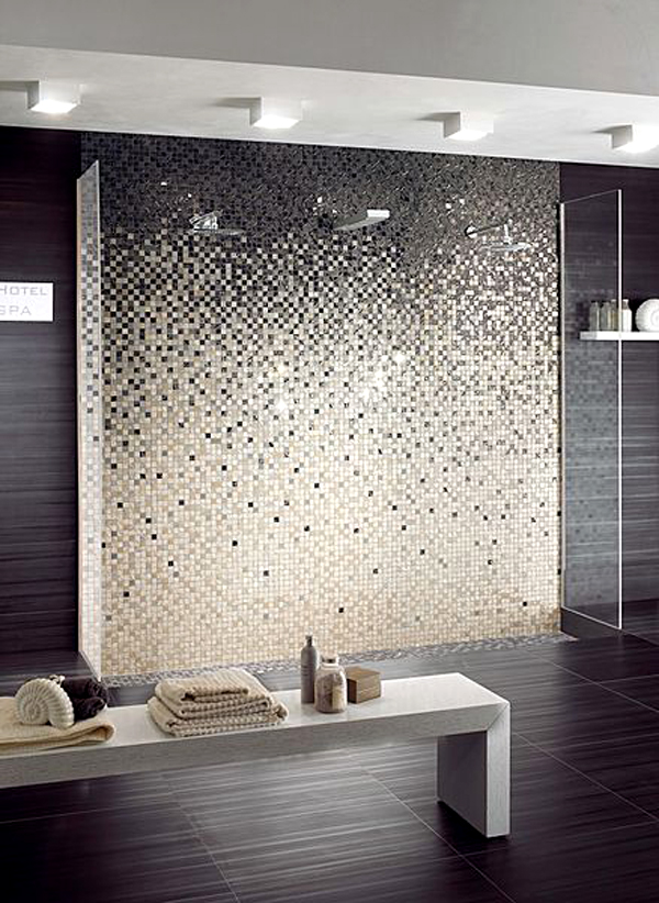 carrelage-mosaique-bains-noir-blanc-miroir carrelage mosaïque