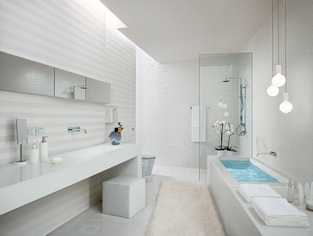 carrelage-salle-bain-blanc-rayures-sanitaire-blanc carrelage de salle de bains
