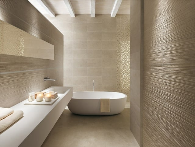 carrelage-salle-bain-couleur-sable-mosaique-or carrelage de salle de bains