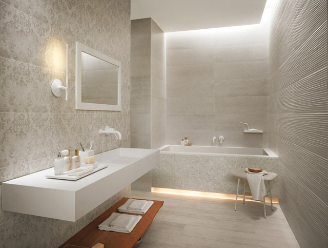 carrelage-salle-bain-gris-clair-motifs-floraux carrelage de salle de bains