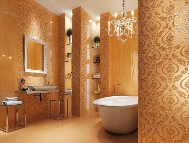 carrelage-salle-bain-rétro-motifs-orange-clair
