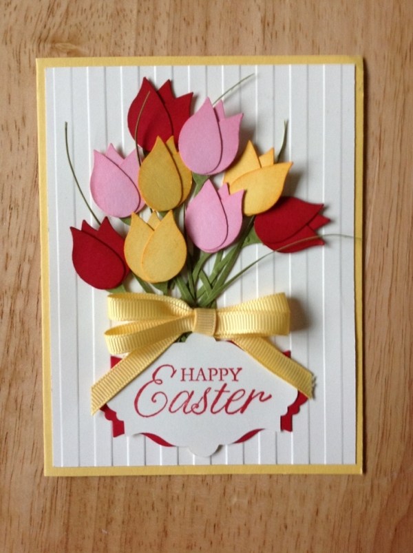cartes-Pâques-bouquet-tulipes-ruban-jaune cartes de Pâques