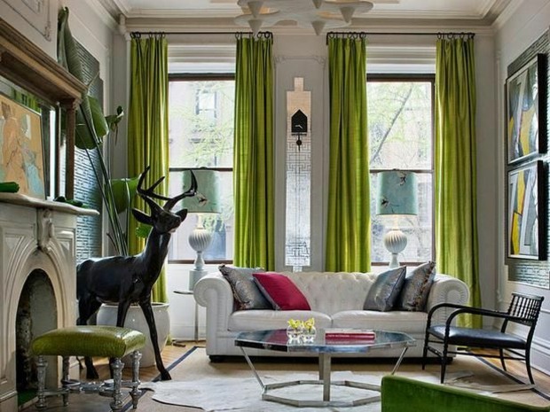 couleur de peinture pour salon discrète rideaux-meubles-vert-vif
