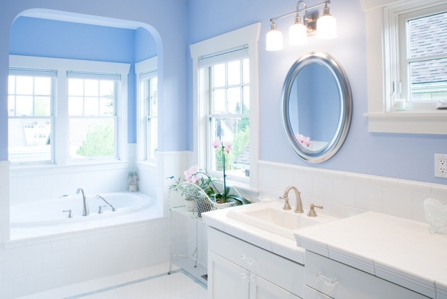 salle de bain bleu et blanc