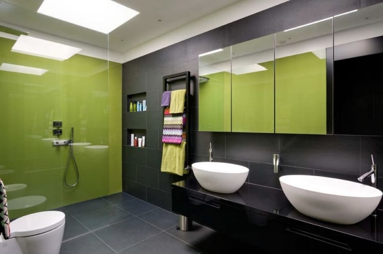 couleur-salle-bain-noir-vert-anis-sanitaire-blanc couleur salle de bain