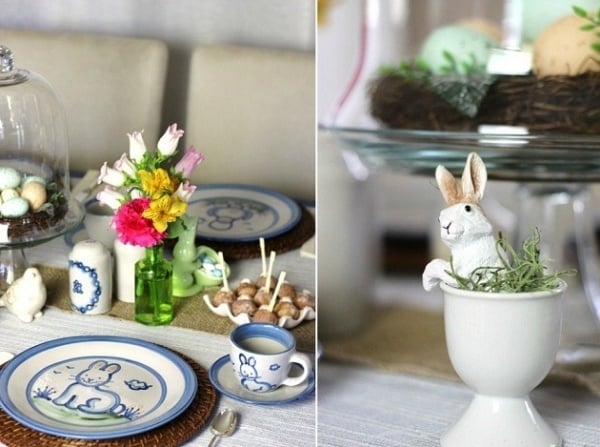 déco-table-Pâques-figurines-lapins-assiettes