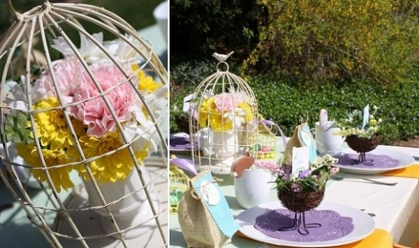 déco-table-Pâques-fleurs-cage-nids-décoratifs
