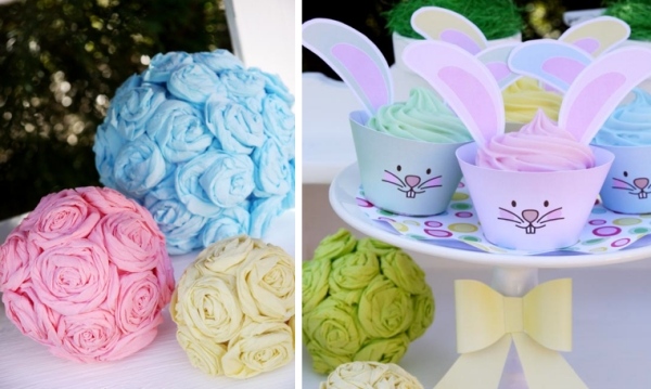 décoration-Pâques-cupcakes-lapins-boules-roses