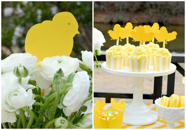 décoration-Pâques-table-enfants-poussins-jaunes