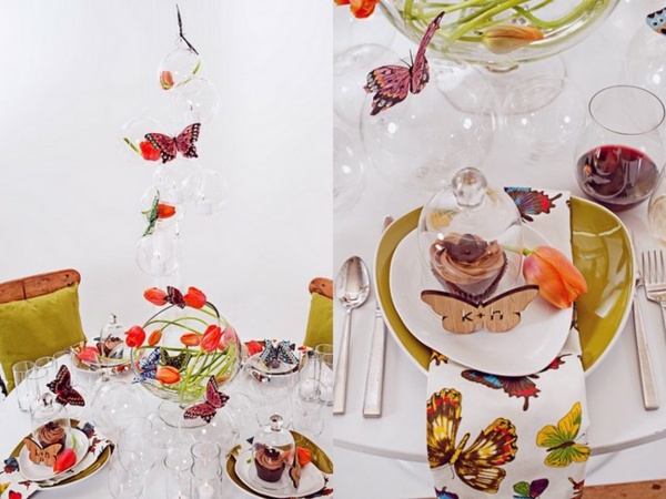 décoration de Pâques idee-superbe-table-papillons-bois-fleurs