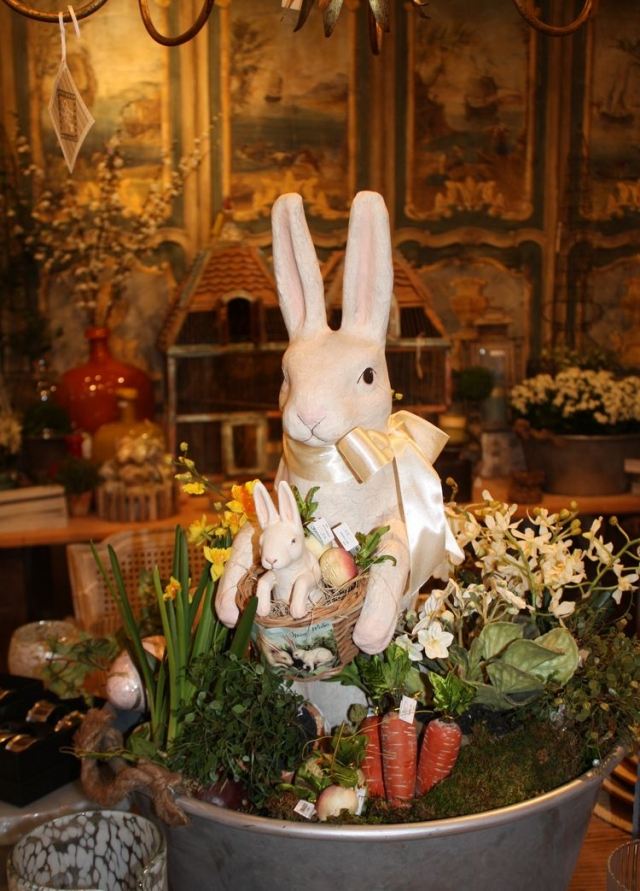 décoration-de-Pâques-theme-rustique-lapin-figurines-carottes
