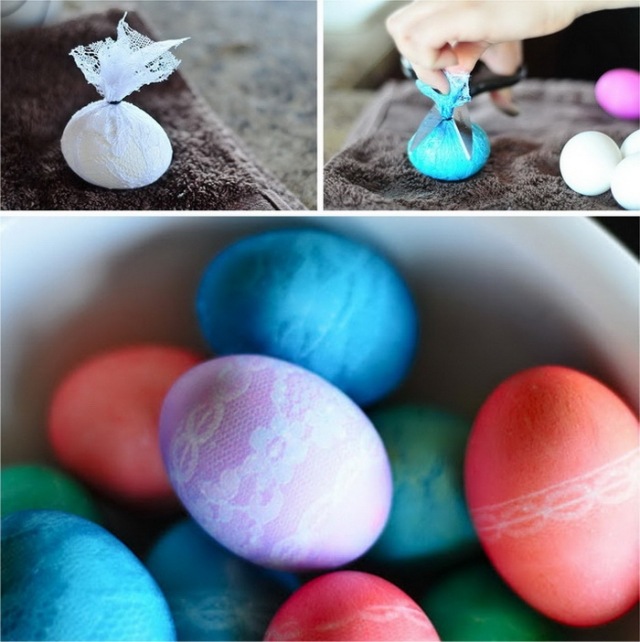 décorer des œufs de Pâques idée-originale-dentelle