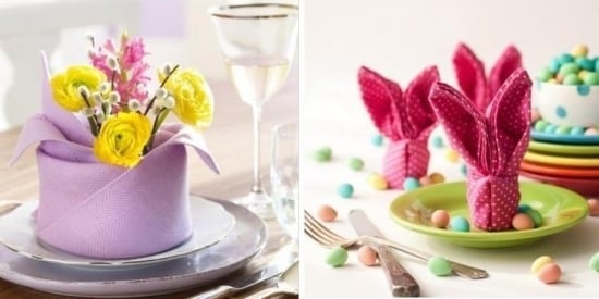 deco-table-Paques-serviettes-fleurs-oeufs-décoratifs déco de table Pâques