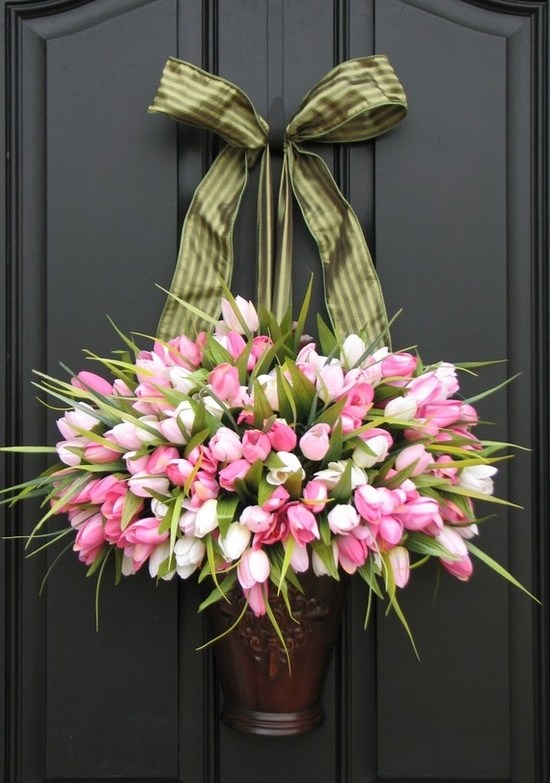 decoration-Paques-tulipes-ruban-vert décoration Pâques