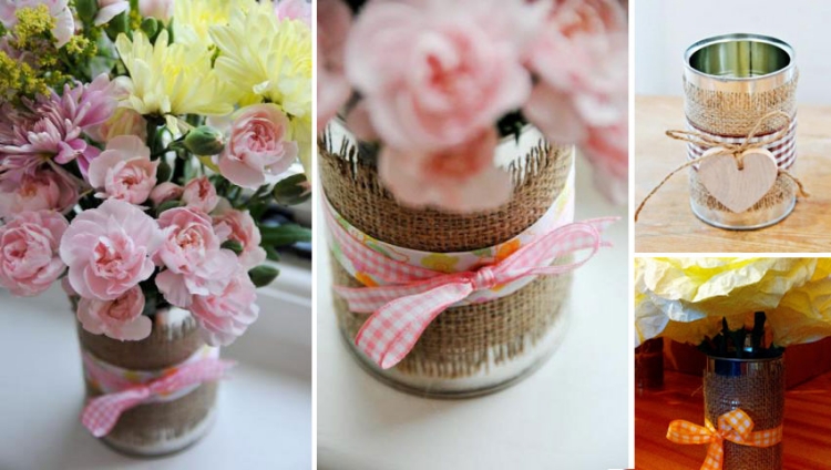 decoration-florale-Paques-boîtes-conserves-jute décoration florale