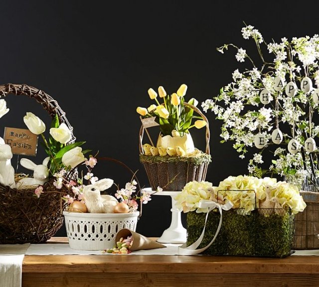 decoration-paques-paniers-fleurs-lapins décoration pour Pâques