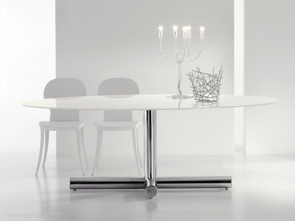 design salle à manger table-ovale-blanche-pied-métal
