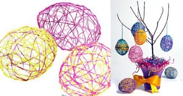 décoration-de-Pâques-ballons-ficelle-oeufs-multicolores