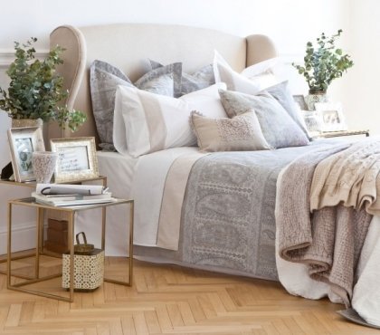 linge de lit moderne blanc beige gris motifs paisley