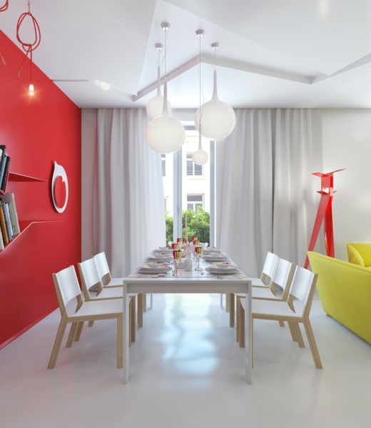 meuble-salle-à-manger-etageres-rouge-mur