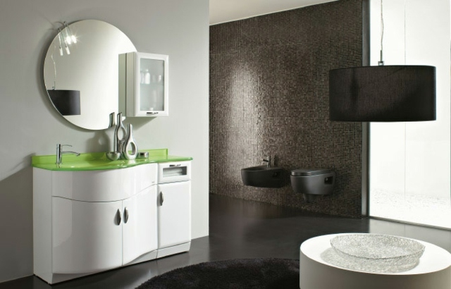 meubles salle de bains blancs-grand-miroir-rond