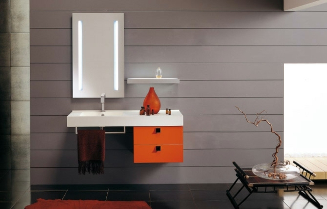 meubles salle de bains miroir LED murs gris