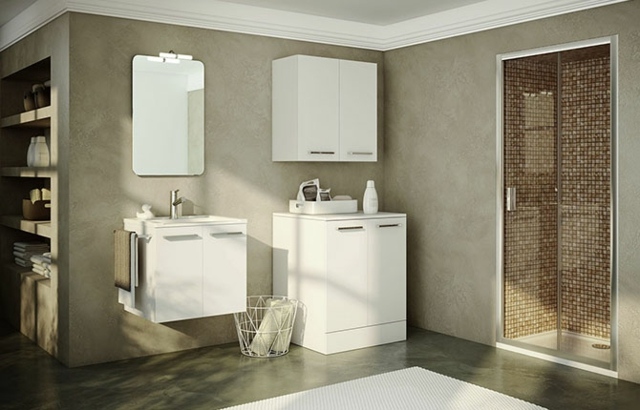 meubles salle de bains modernes blancs-douche-mosaique