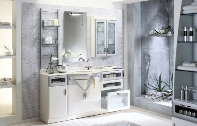 meubles salle de bains modernes mosaique-blanc-gris