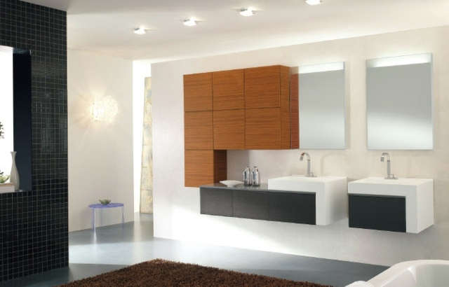 meubles salle de bains modernes suspendus blanc-noir-bois