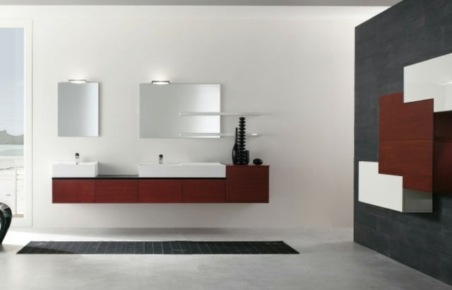 meubles-salle-bains-suspendu-texture-bois-rougeâtre