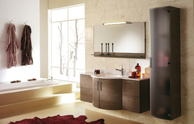 meubles salle de bains suspendus-aspect-bois-colonne
