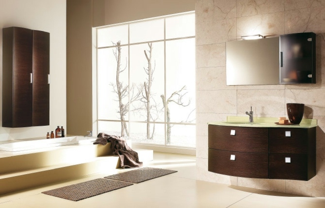 meubles salle de bains suspendus aspect-bois-foncé