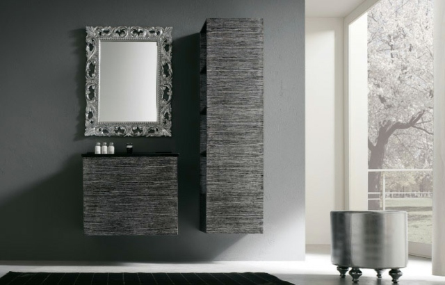 meubles salle de bains suspendus-gris-miroir-cadre-orné