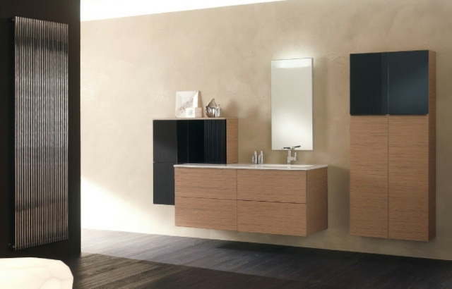 meubles salle de bains suspendus texture-bois-noir-brillant